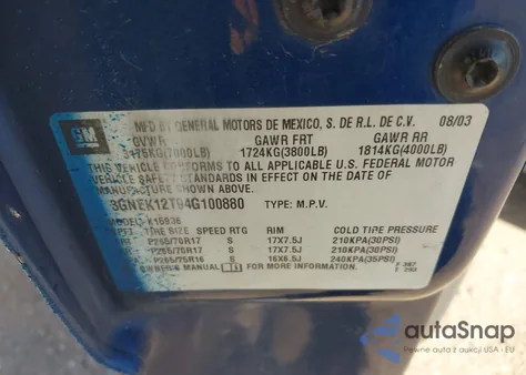 2004 Chevrolet Avalanche 1500 из США, поврежденный, VIN 3GNEK12T94G100880